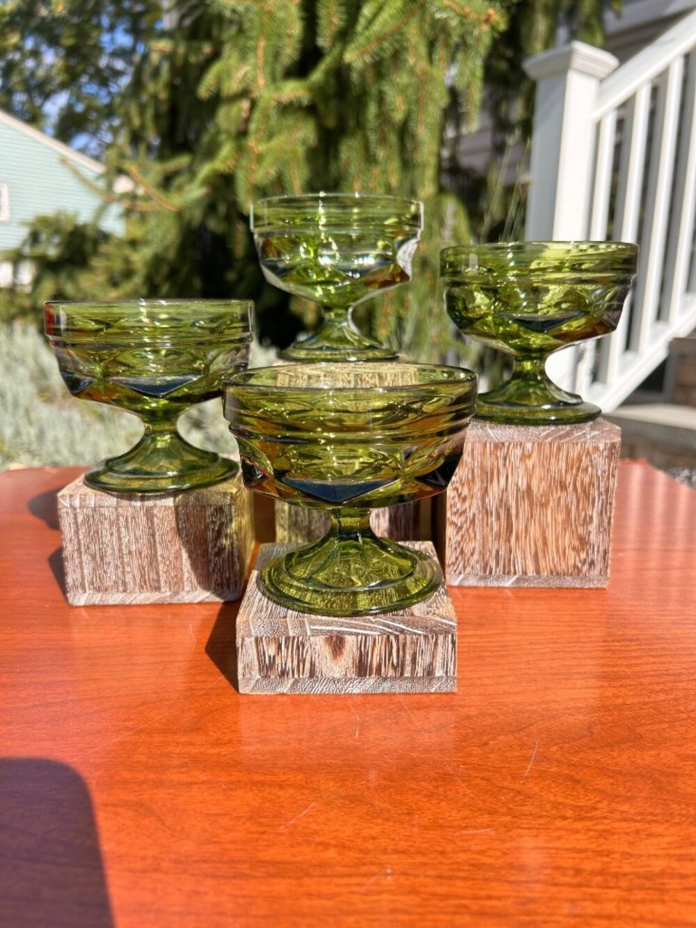 Anchor Hocking Fairfield Avocado Green Mid Century Footed Sherbet Dishes